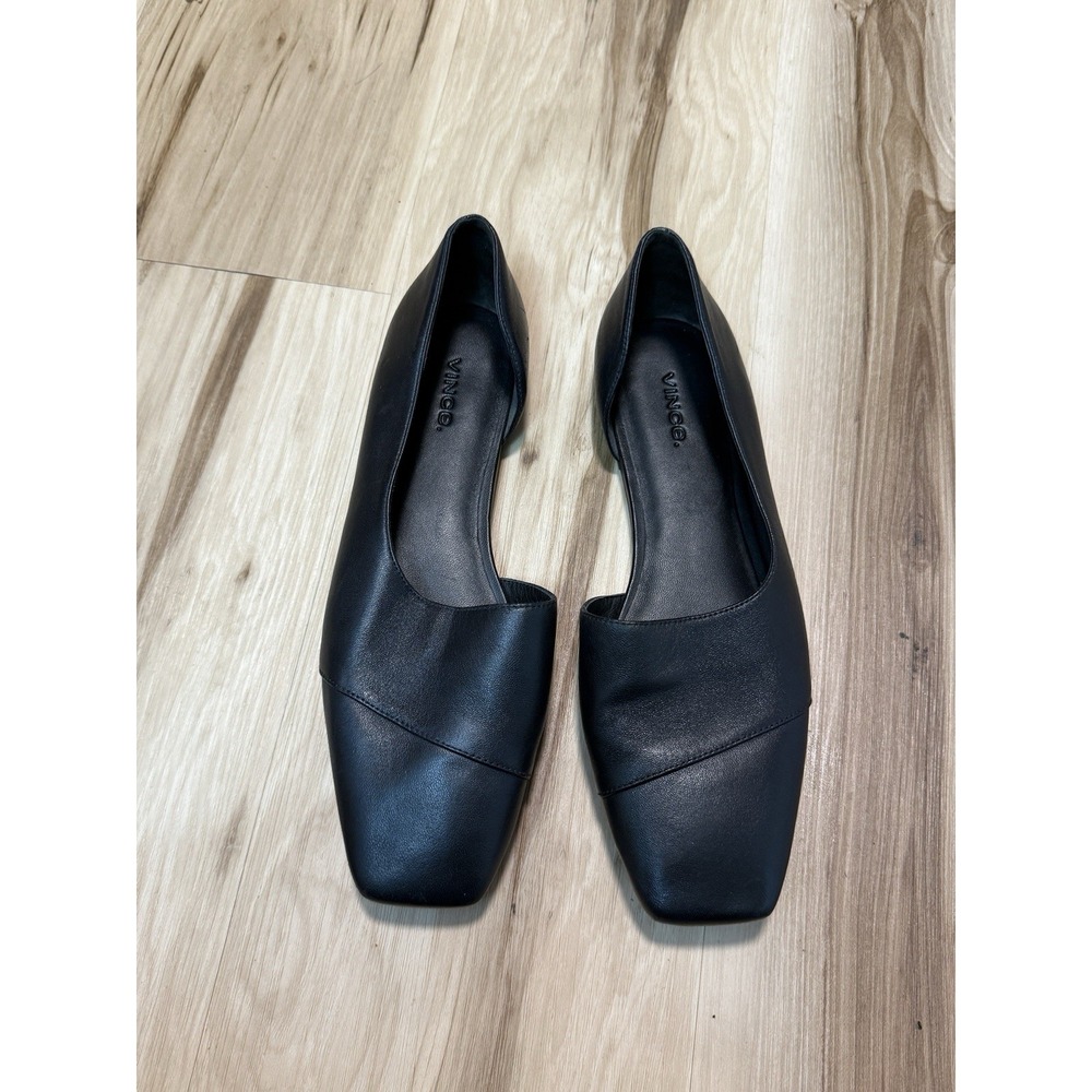Vince Cyder Square Toe Shoes Size 9 D'orsay Black Leather Flats